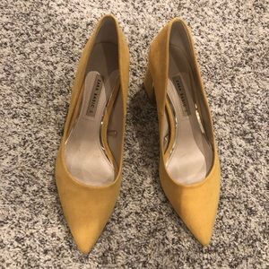 Zara microsuede block heel, yellow size 40